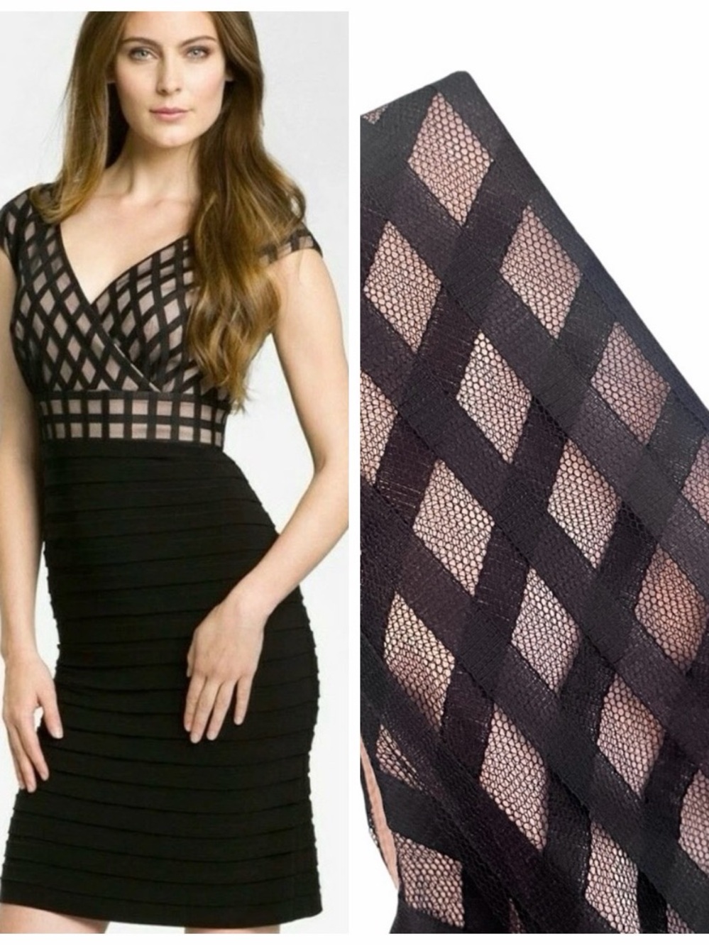 Adrianna Papell Black Mesh Panel Faux Wrap Tiered Cocktail Dress 4